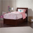 Portland Twin Wood Platform Bed with Footboard and Twin Trundle in Walnut