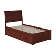 Portland Twin Wood Platform Bed with Footboard and Twin Trundle in Walnut