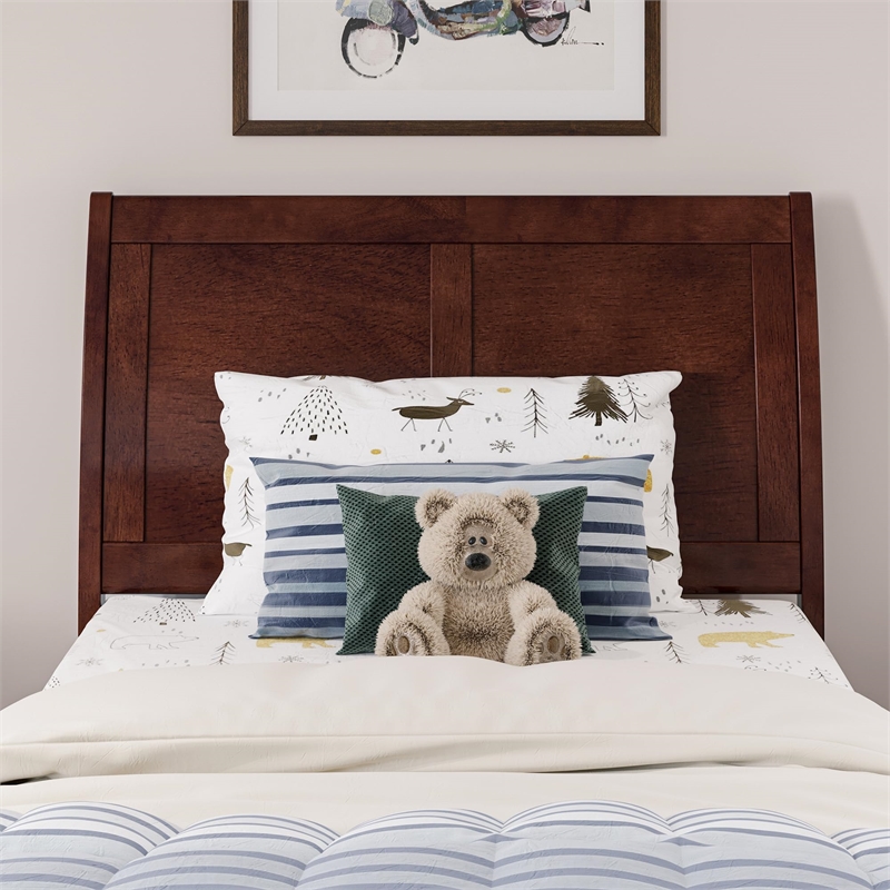 Portland Twin Wood Platform Bed with Matching Footboard & Twin Trundle in Walnut