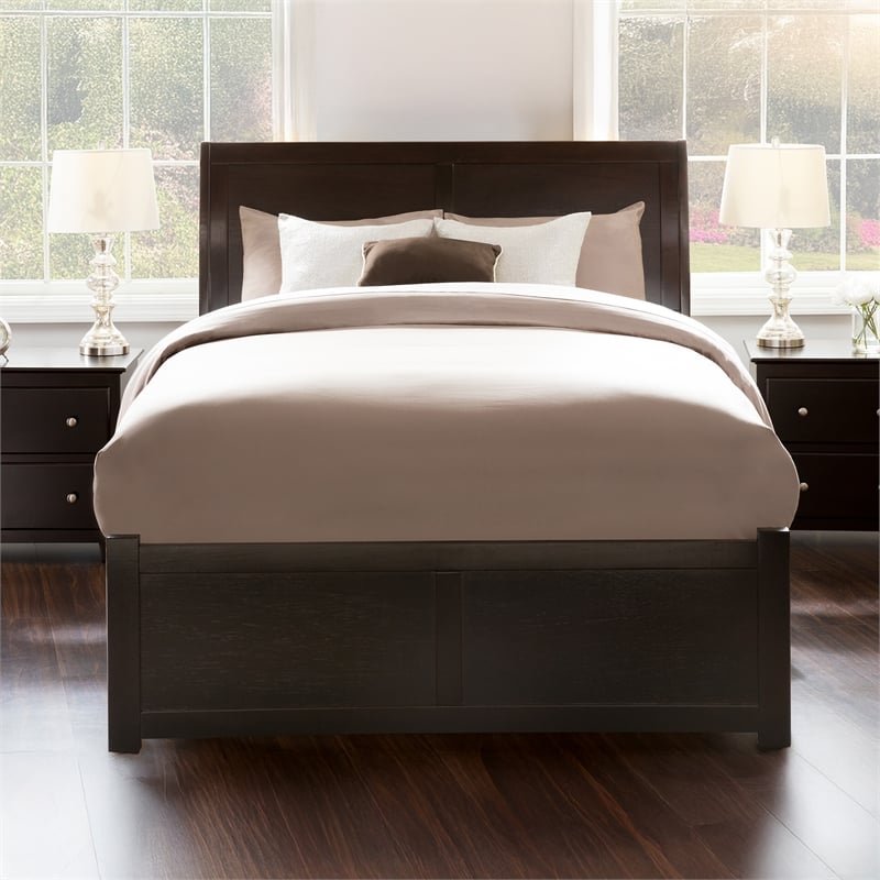 Portland Full Wood Platform Bed with Footboard and Twin Trundle in Espresso
