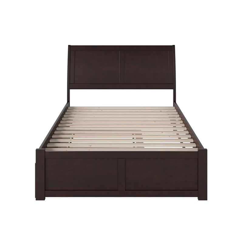 Portland Full Wood Platform Bed with Footboard and Twin Trundle in Espresso