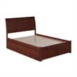 Portland Full Wood Platform Bed with Footboard and Twin Trundle in Walnut