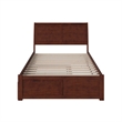 Portland Full Wood Platform Bed with Footboard and Twin Trundle in Walnut