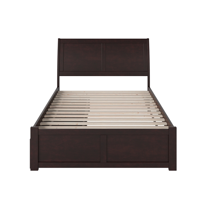 Portland Full Wood Platform Bed with Footboard and Storage Drawers in Espresso