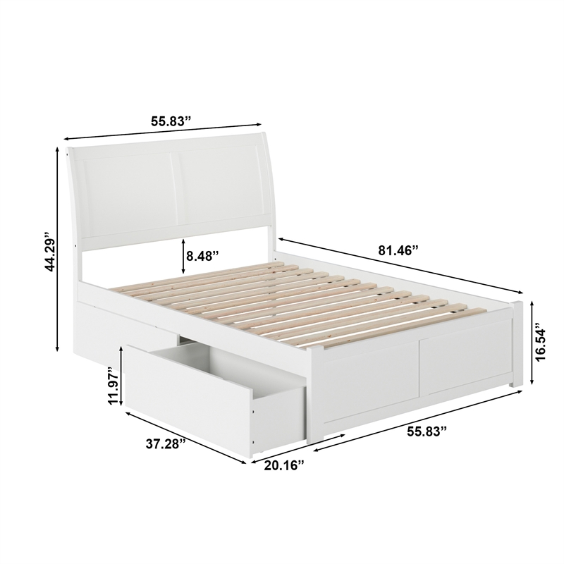 Portland Full Wood Platform Bed with Footboard and Storage Drawers in White