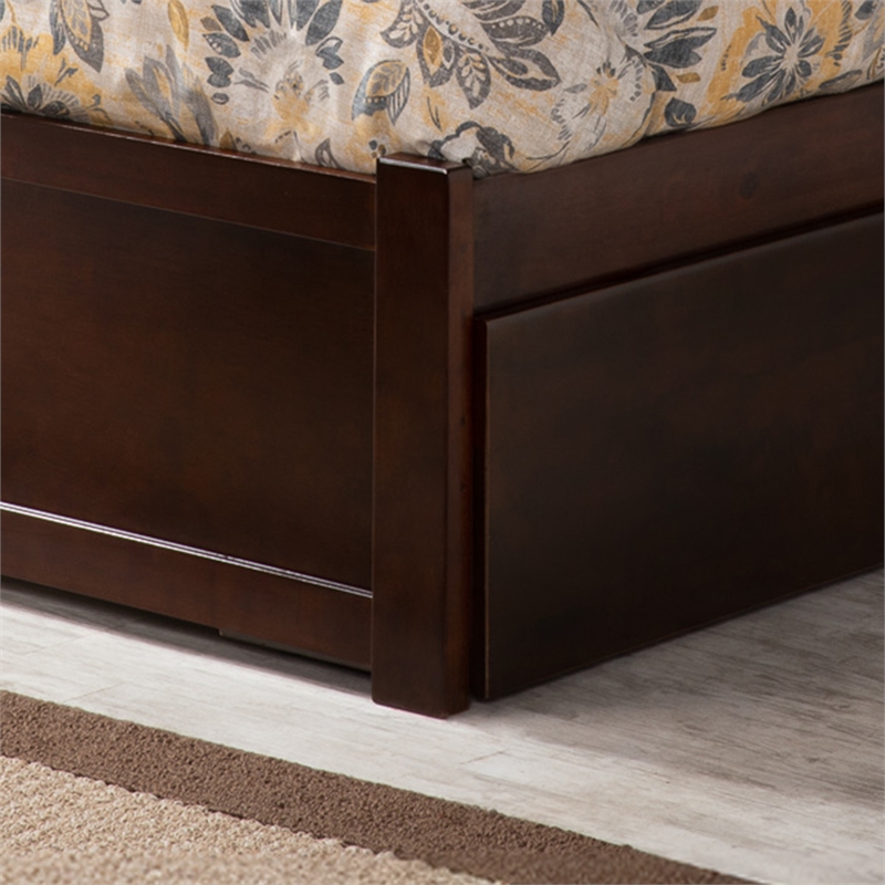 Portland Full Wood Platform Bed with Footboard and Storage Drawers in Walnut