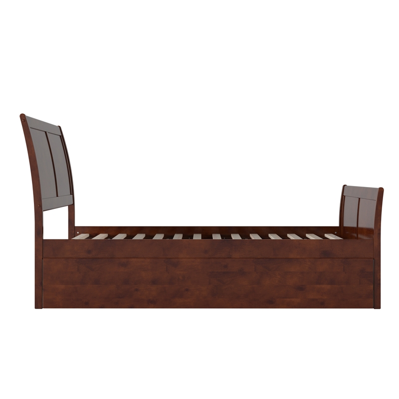 Portland Full Wood Platform Bed with Matching Footboard & Twin Trundle in Walnut