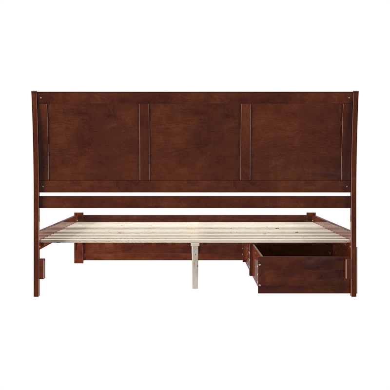 Portland Wood King Platform Bed with Footboard and Storage Drawers in Walnut