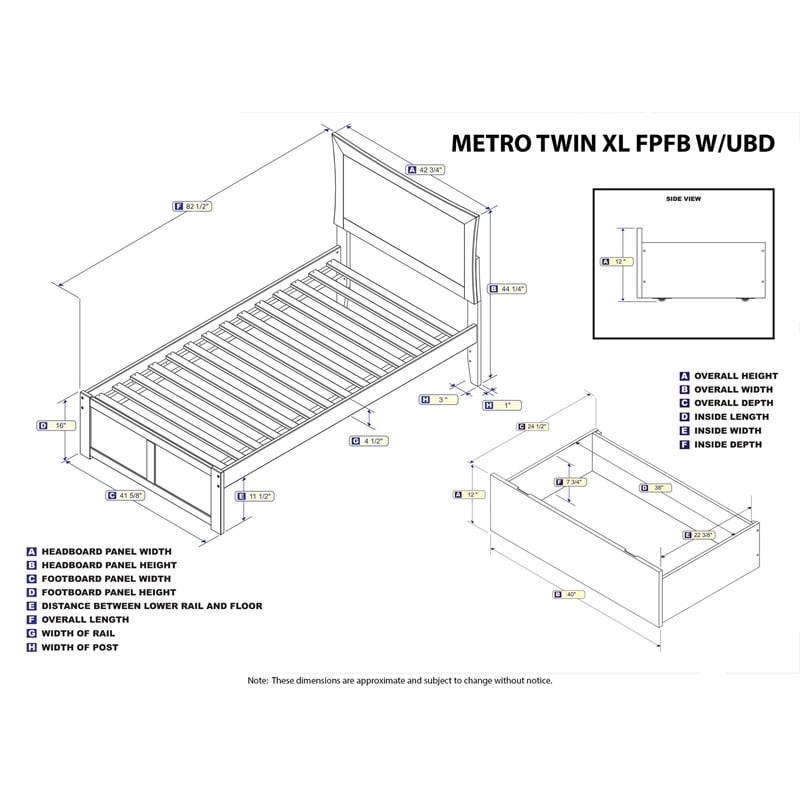 AFI Metro Twin XL Solid Wood Bed with Storage Drawers in Walnut