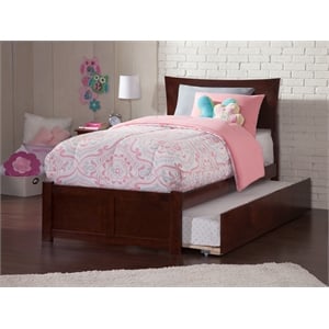 AFI Metro Twin Solid Wood Bed with Twin Trundle and USB Charger in Walnut