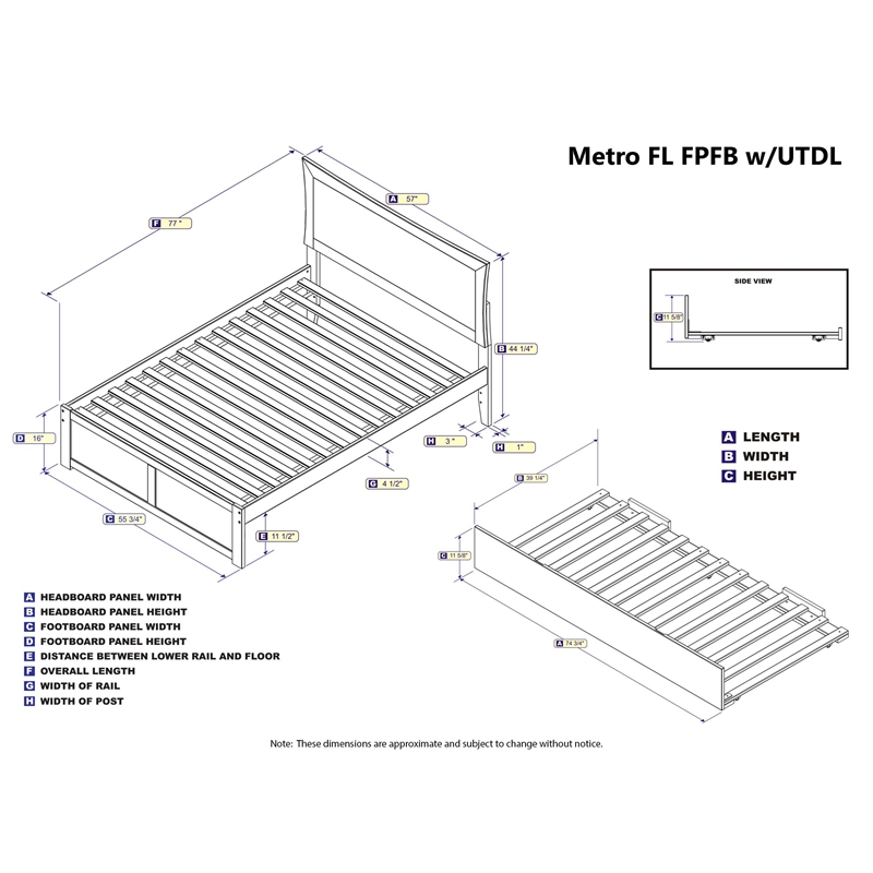 AFI Metro Full Solid Wood Bed with Twin Trundle and USB Charger in White