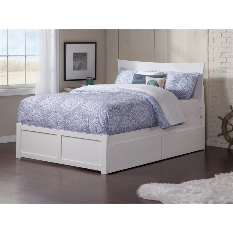 AFI Metro Full Solid Wood Bed with 2 Storage Drawers and USB Charger in White