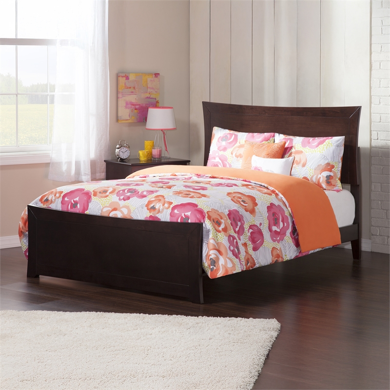AFI Metro Full Solid Wood Bed with Footboard and USB Charger in Espresso