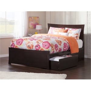 AFI Metro Solid Wood Full Bed and Footboard with Storage Drawers in Espresso