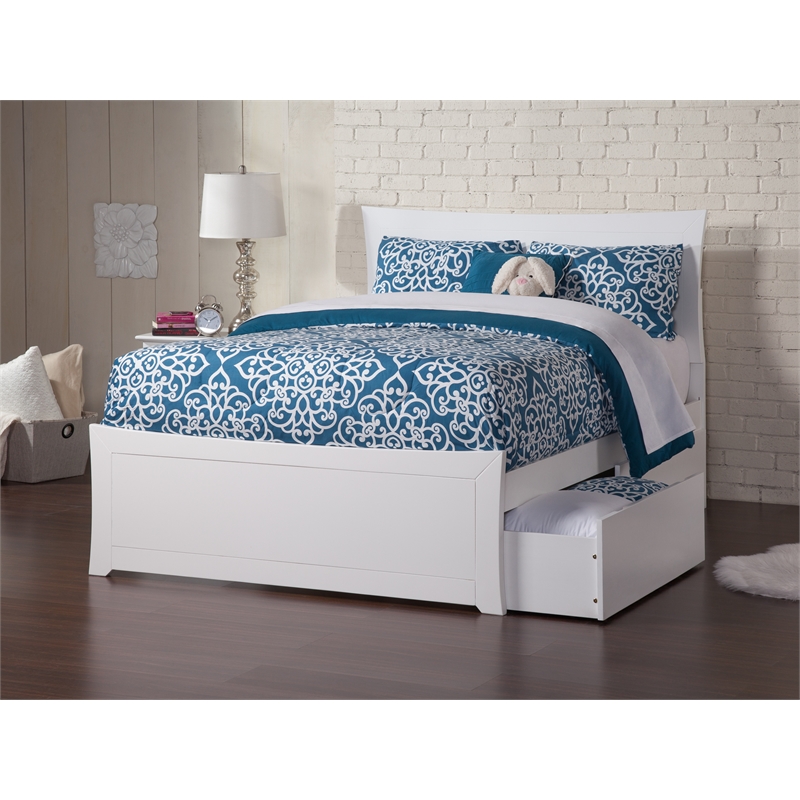 AFI Metro Solid Wood Full Bed and Footboard with Storage Drawers in White