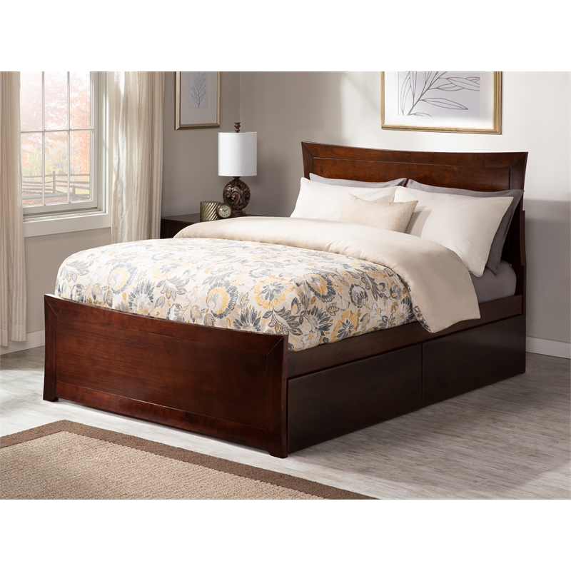 AFI Metro Solid Wood Full Bed and Footboard with Storage Drawers in Walnut