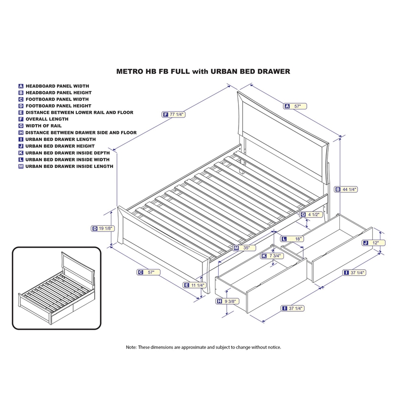 AFI Metro Solid Wood Full Bed and Footboard with Storage Drawers in Walnut