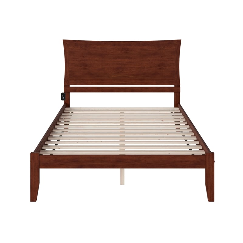 AFI Metro Queen Solid Wood Platform Bed with USB Charging Station in Walnut