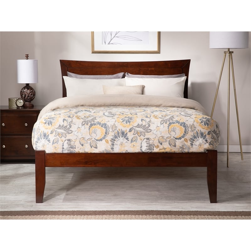 AFI Metro Queen Solid Wood Platform Bed with USB Charging Station in Walnut