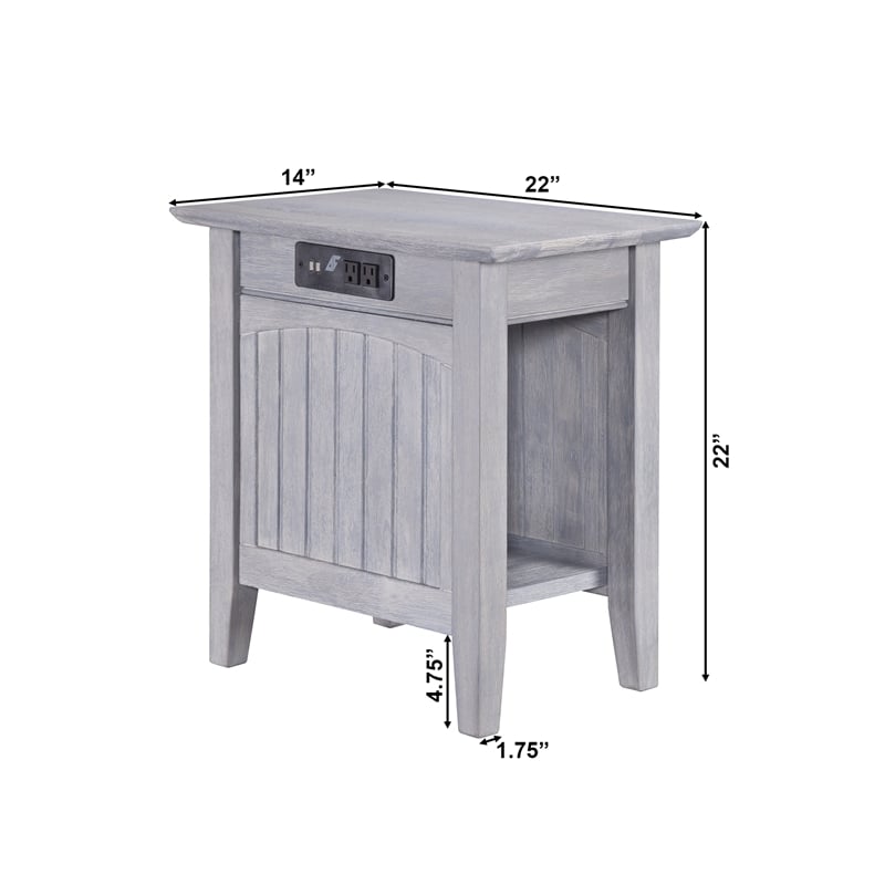 AFI Nantucket Solid Wood Side Table with Device Charger in Driftwood
