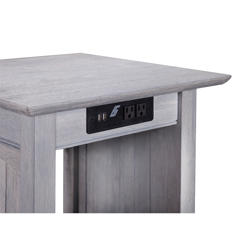 AFI Nantucket Solid Wood End Table with Charger in Driftwood