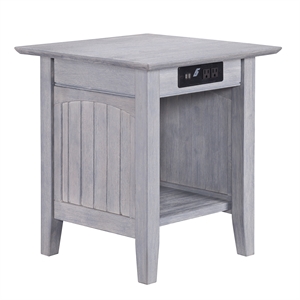 AFI Nantucket Solid Wood End Table with Charger in Driftwood