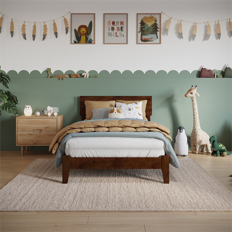 Orlando Twin Solid Wood Foundation Bed in Walnut