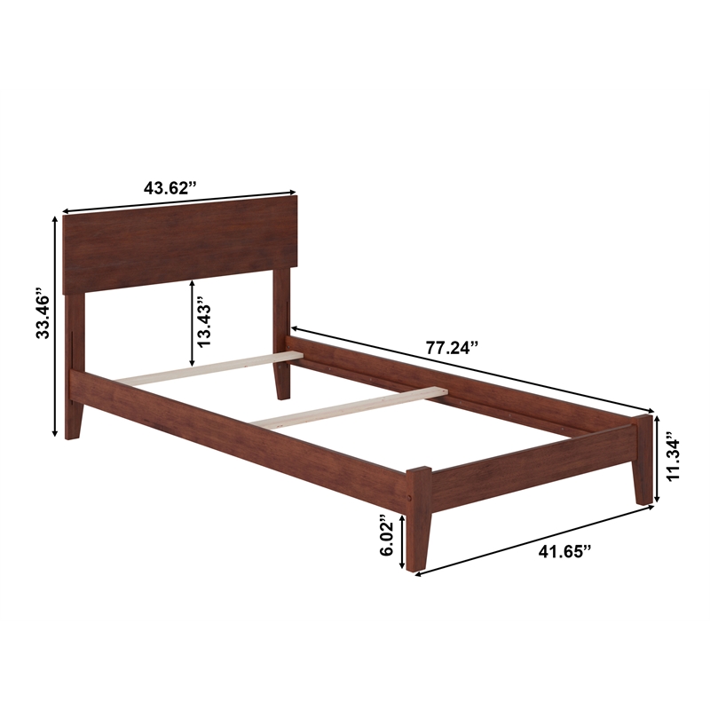 Orlando Twin Solid Wood Foundation Bed in Walnut