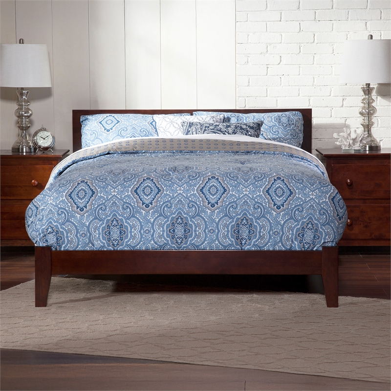 Orlando Queen Solid Wood Foundation Bed in Walnut