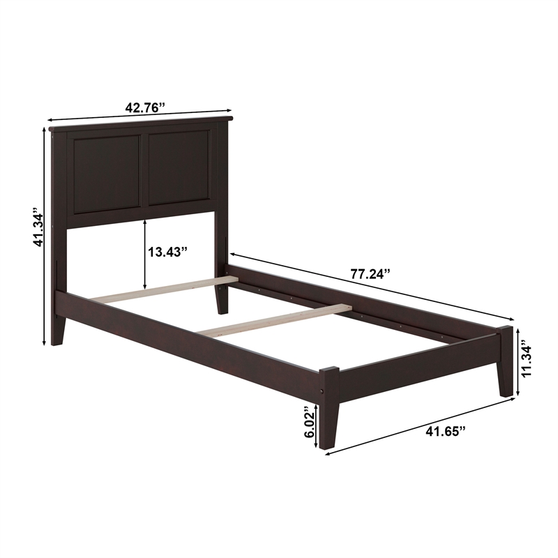 Madison Twin Solid Wood Foundation Bed in Espresso