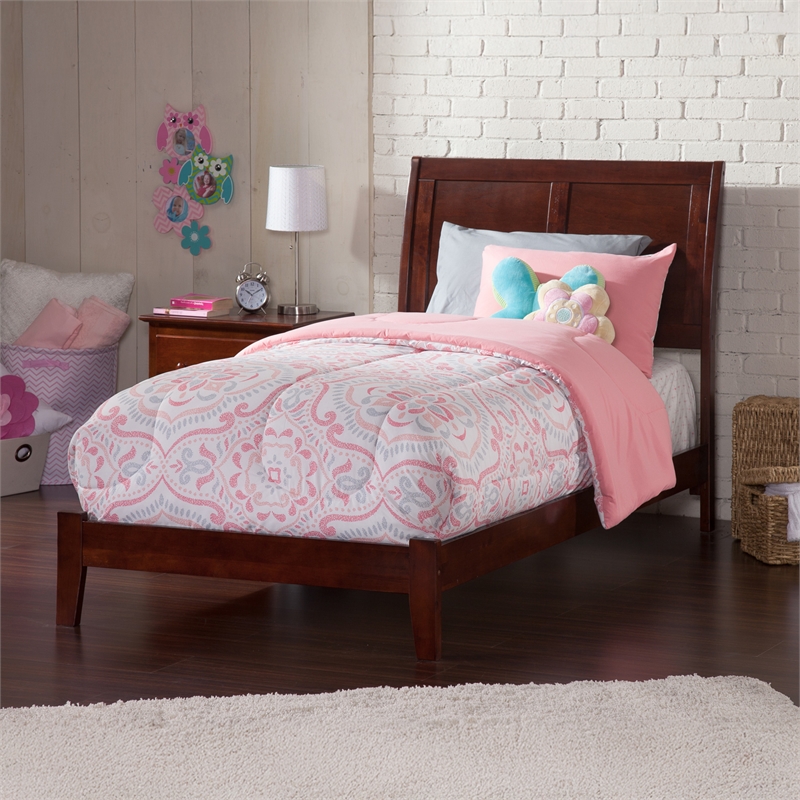 Portland Twin XL Solid Wood Foundation Bed in Walnut