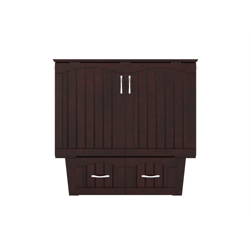 Nantucket Twin Wood Murphy Bed Chest w Mattress and Built-in Charger in Espresso