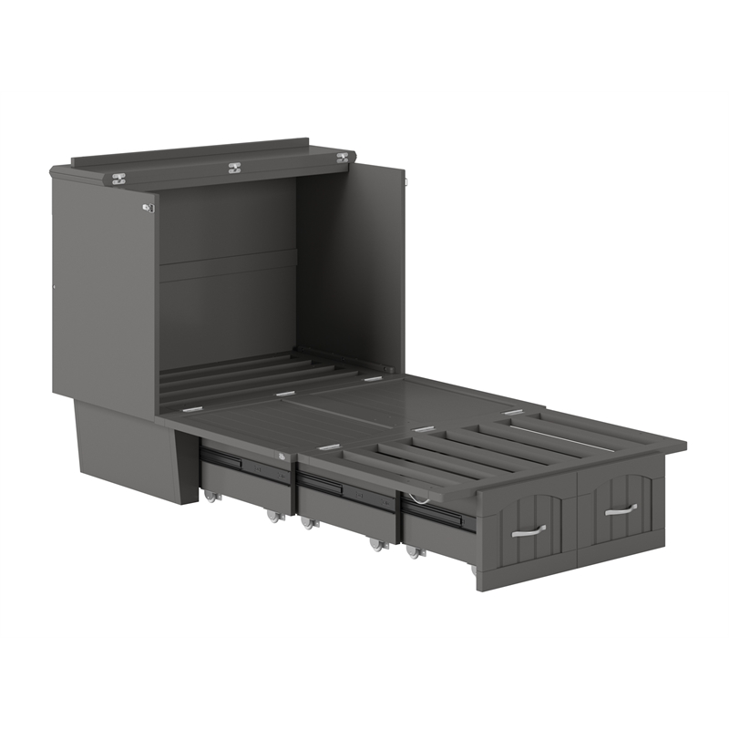 Nantucket Twin Wood Murphy Bed Chest with Mattress and Built-in Charger in Gray