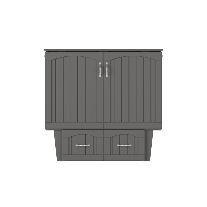 Nantucket Twin Wood Murphy Bed Chest with Mattress and Built-in Charger in Gray