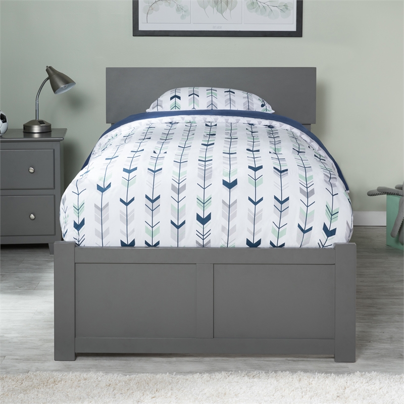 Orlando Twin Wood Platform Bed with Footboard and Storage Drawers in Grey