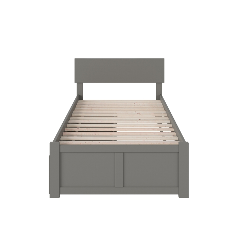 Orlando Twin Wood Platform Bed with Footboard and Storage Drawers in Grey
