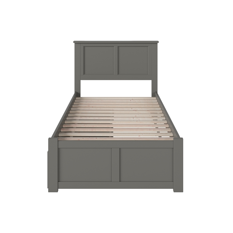 Madison Twin XL Wood Platform Bed with Footboard and Storage Drawers in Grey