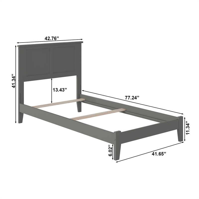 Madison Twin Solid Wood Foundation Bed in Grey