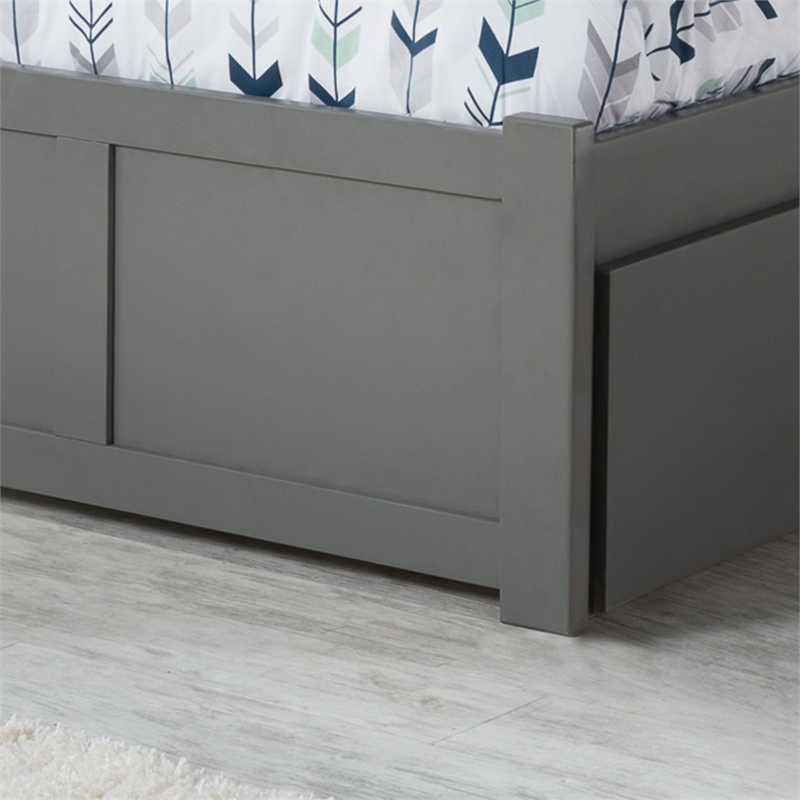 Madison Twin Wood Platform Bed with Footboard and Twin Trundle in Grey