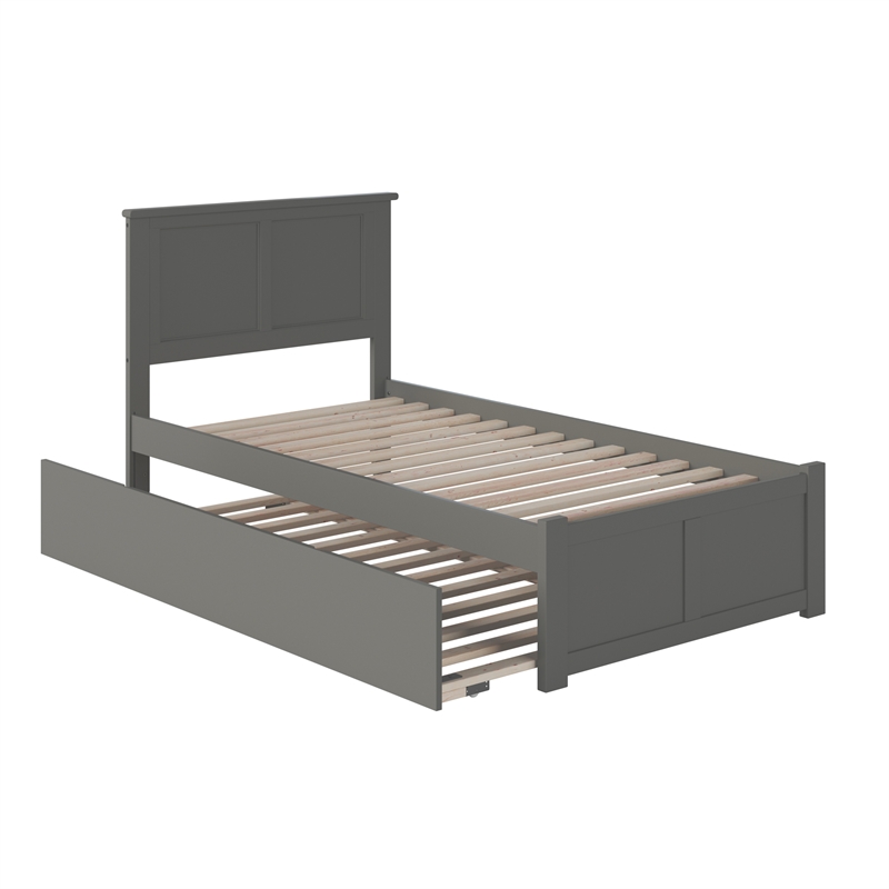 Madison Twin Wood Platform Bed with Footboard and Twin Trundle in Grey
