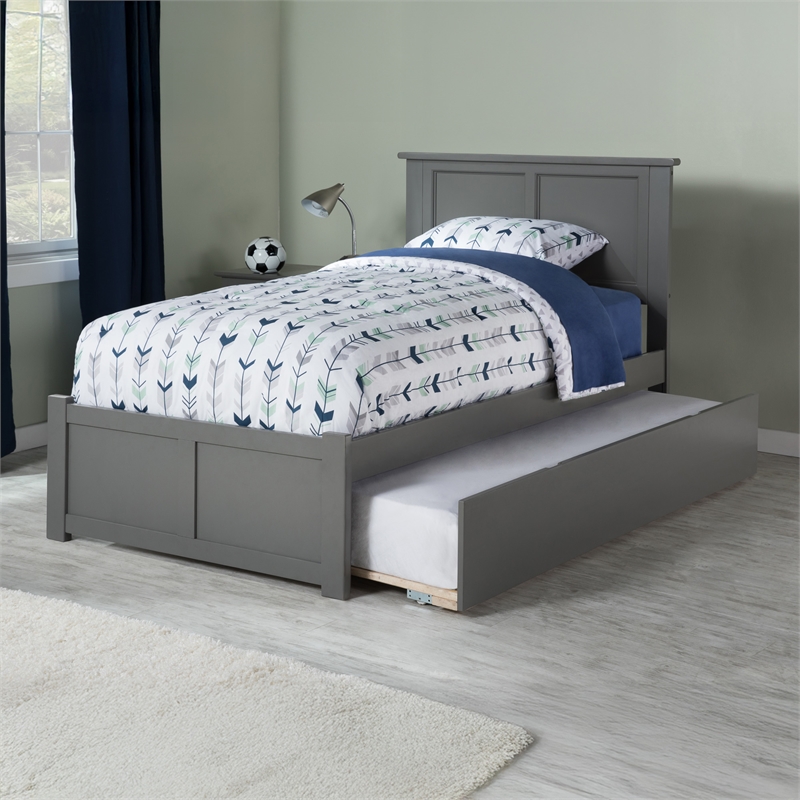 Madison Twin Wood Platform Bed with Footboard and Twin Trundle in Grey