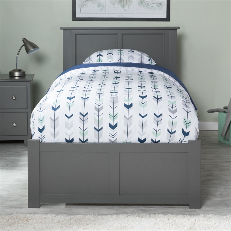 Madison Twin Wood Platform Bed with Footboard & Storage Drawers in Grey