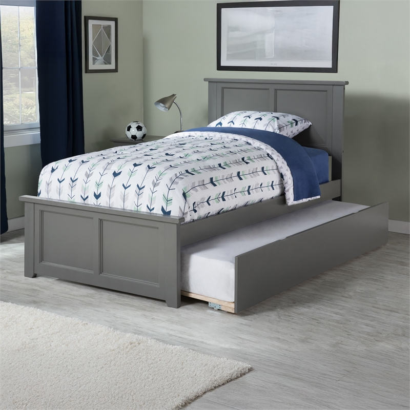 Madison Twin Platform Bed with Matching Footboard & Twin Trundle in Grey