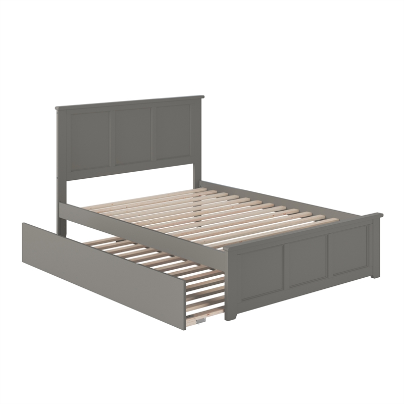 Madison Full Platform Bed with Matching Footboard and Twin Trundle in Grey