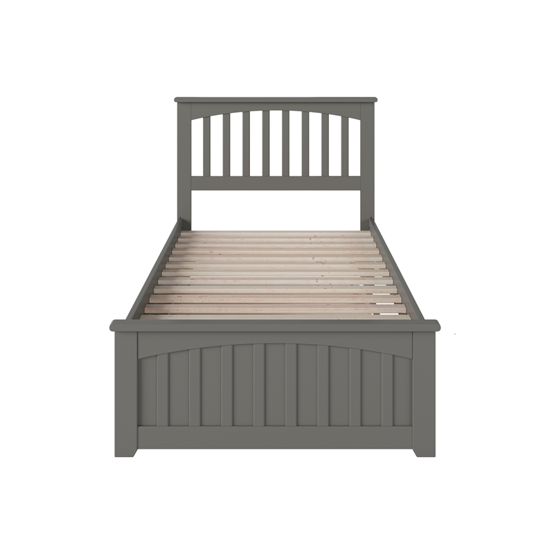 Mission Twin Wood Platform Bed with Matching Footboard & Twin Trundle in Grey