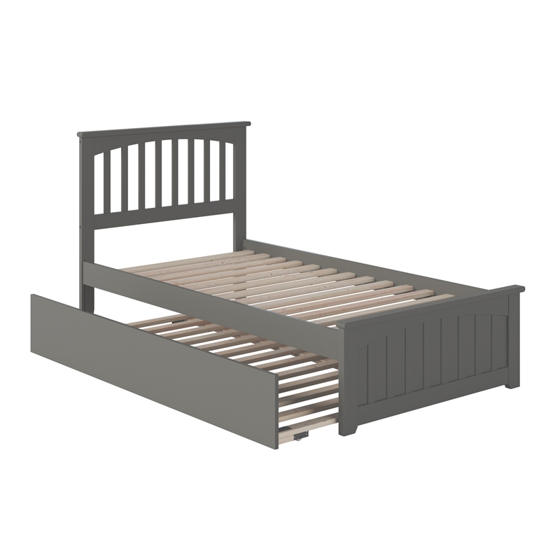 Mission Twin Wood Platform Bed with Matching Footboard & Twin Trundle in Grey