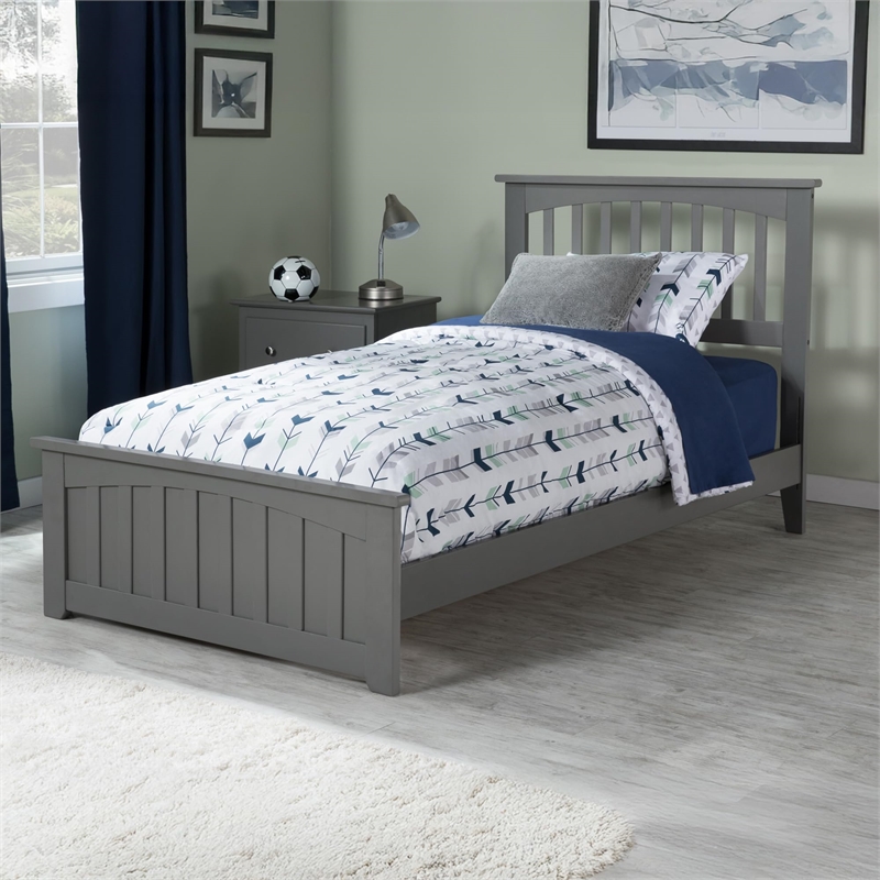 Mission Twin XL Wood Foundation Bed with Matching Footboard in Grey