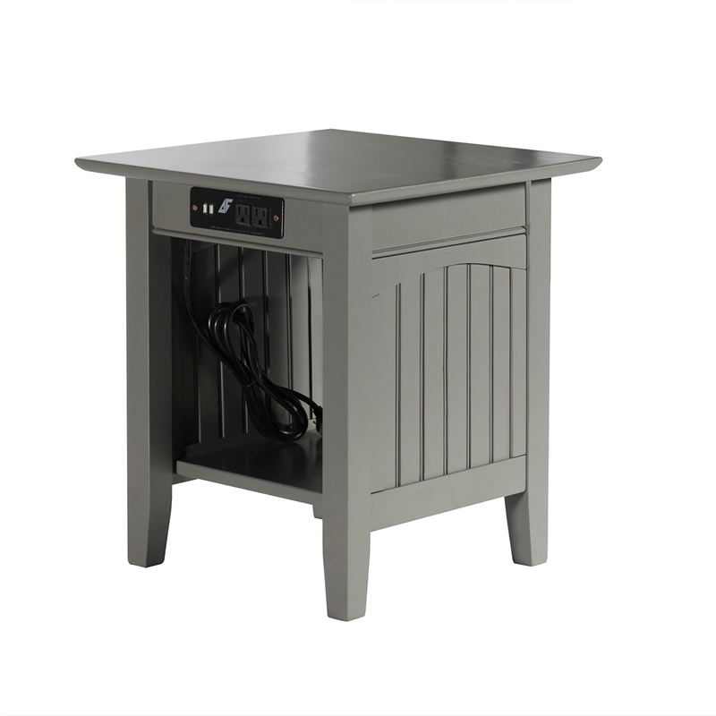 AFI Nantucket Solid Wood End Table with Built In Device Charger in Gray