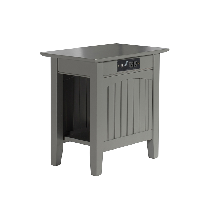 AFI Nantucket Solid Wood Chair Side Table with Device Charger in Gray