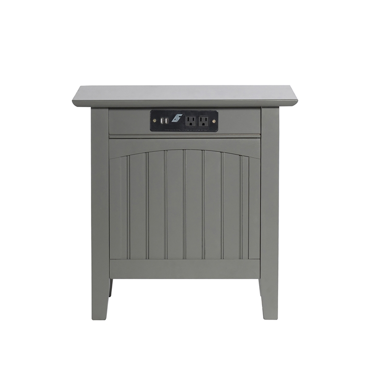 AFI Nantucket Solid Wood Chair Side Table with Device Charger in Gray
